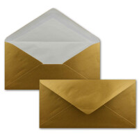 250 x DIN Lang Briefumschläge - Gold mit weißem Seidenfutter - 11x22 cm - 100 g/m² - ideal für Einladungen, Weihnachtskarten, Glückwunschkarten aus der Serie Farbenfroh