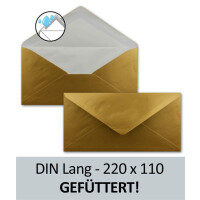 250 x DIN Lang Briefumschläge - Gold mit weißem Seidenfutter - 11x22 cm - 100 g/m² - ideal für Einladungen, Weihnachtskarten, Glückwunschkarten aus der Serie Farbenfroh