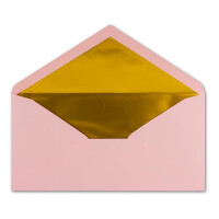 75 Brief-Umschläge DIN Lang - Rosa mit Gold-Metallic Innen-Futter - 110 x 220 mm - Nassklebung - festliche Kuverts für Taufe & Geburt