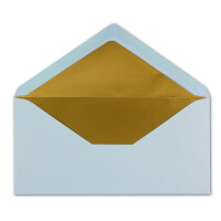 100 Brief-Umschläge DIN Lang - Hell-Blau mit Gold-Metallic Innen-Futter - 110 x 220 mm - Nassklebung - festliche Kuverts für Taufe & Geburt