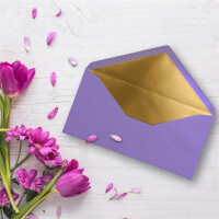 150 Brief-Umschläge DIN Lang - Violett mit Gold-Metallic Innen-Futter - 110 x 220 mm - Nassklebung - festliche Kuverts für Einladungen