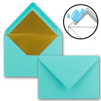 Kuverts in Türkis - 50 Stück - Brief-Umschläge DIN C6 - 114 x 162 mm - 11,4 x 16,2 cm - Naßklebung - matte Oberfläche & Gold-Metallic Fütterung - ohne Fenster - für Einladungen