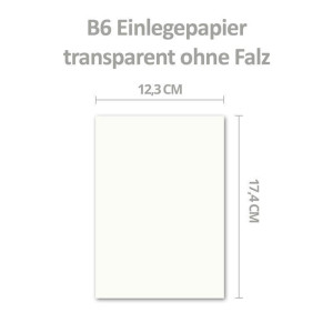 75x ungefalztes einfaches Einlege-Papier für B6 Karten - transparent-weiß - 118 x 178 mm - hochwertiges durchsichtiges Papier ohne Falz - von GUSTAV NEUSER