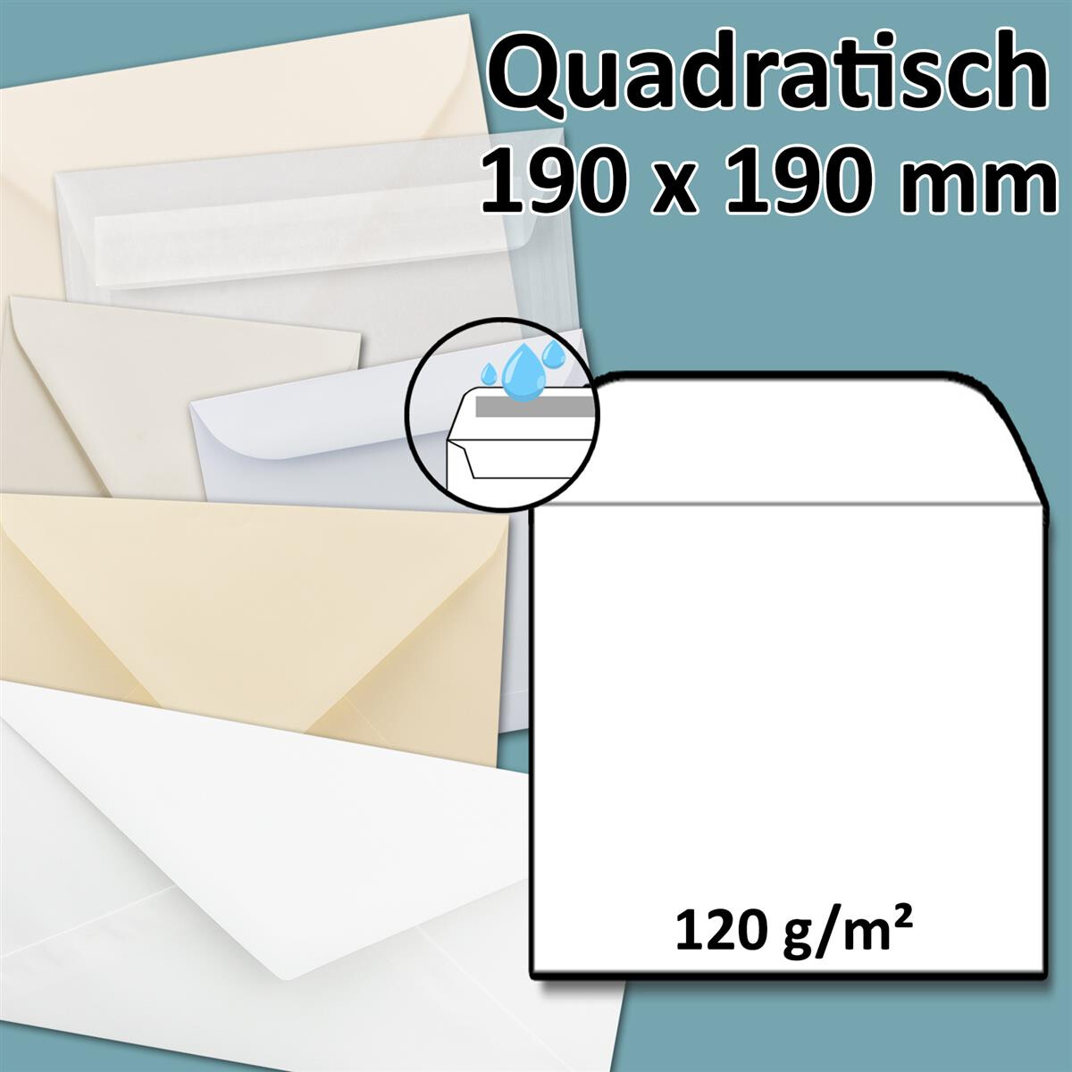 quadratischer Briefumschlag - Naßklebung - 19,0 x...