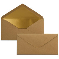 15 Brief-Umschläge DIN Lang - Vintage-Umschläge mit Gold-Metallic Innen-Futter - 110 x 220 mm - Nassklebung - festliche Kuverts für Einladungen