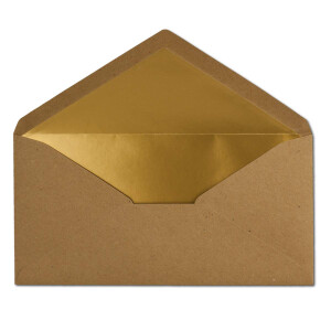50 Brief-Umschläge DIN Lang - Vintage-Umschläge mit Gold-Metallic Innen-Futter - 110 x 220 mm - Nassklebung - festliche Kuverts für Einladungen