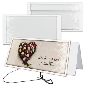 Trauerkarte mit Umschlag Set Danksagung - Blumen-Herz-...