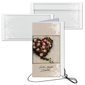 Trauerkarte mit Umschlag Set Danksagung - Blumen-Herz-...