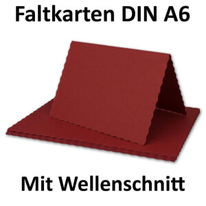 75x Faltkarten DIN A6 mit wellig gestanztem Rand - Dunkel-Rot - 10,5 x 14,8 cm - Wellenschnitt Einladungs-Karten - FarbenFroh by GUSTAV NEUSER