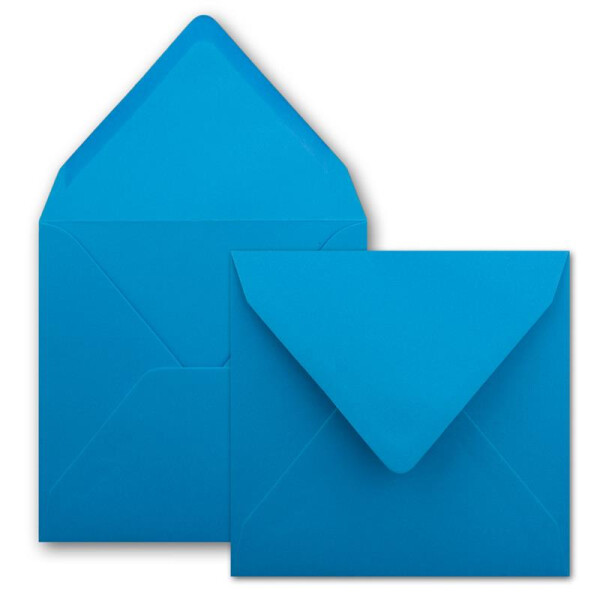 500x Quadratische Briefumschläge in Azurblau (Blau) - 15,5 x 15,5 cm - ohne Fenster, mit Nassklebung - 110 g/m² - Für Einladungskarten zu Hochzeit, Geburtstag und mehr - Serie FarbenFroh