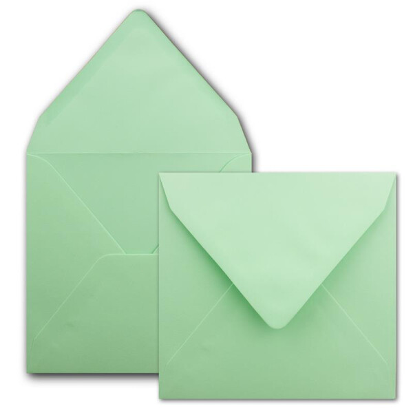 250x Quadratische Briefumschläge in Mintgrün (Grün) - 15,5 x 15,5 cm - ohne Fenster, mit Nassklebung - 110 g/m² - Für Einladungskarten zu Hochzeit, Geburtstag und mehr - Serie FarbenFroh