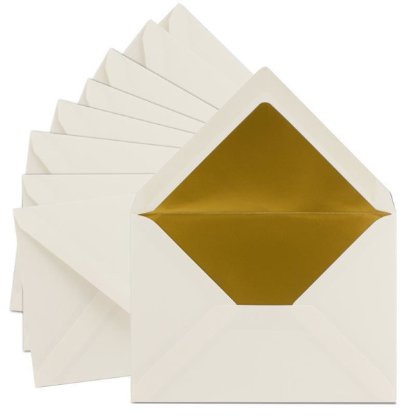 250x DIN C5 Kuverts 15,7 x 22,5 cm in natur-weiß mit goldenem Seidenfutter - Nassklebung - Blanko Brief-Umschläge - Post-Umschläge ohne Fenster im C5 Format - Marke: FarbenFroh by GUSTAV NEUSER