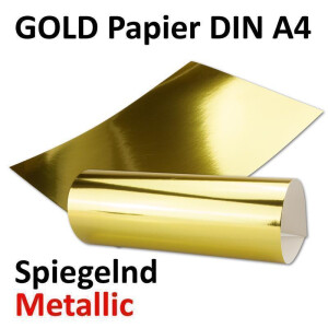 Gold Metall Spiegel Papier - 90er-Set - spiegelnd Gold - Rückseite Weiß - DIN A4 21,0 x 29,5 cm -Ideal zum Basteln und Selbstgestalten