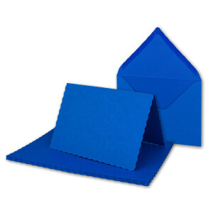 100x Faltkarten-Set DIN A6 mit DIN C6 Brief-Umschlägen - wellig gestanzter Rand - Royal-Blau / Königsblau - 10,5 x 14,8 cm - Wellenschnitt Karten-Sets - FarbenFroh by GUSTAV NEUSER