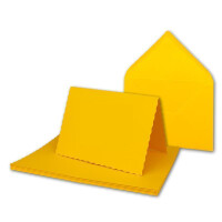 150x Faltkarten-Set DIN A6 mit DIN C6 Brief-Umschlägen - wellig gestanzter Rand - Honig-Gelb - 10,5 x 14,8 cm - Wellenschnitt Karten-Sets - FarbenFroh by GUSTAV NEUSER