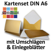 500x Faltkarten SET DIN A6/C6 mit Brief-Umschlägen in Gold - inklusive Einleger - 14,8 x 10,5 cm - Premium Qualität - FarbenFroh