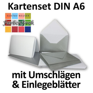 500x Faltkarten SET DIN A6/C6 mit Brief-Umschlägen in Silber - inklusive Einleger - 14,8 x 10,5 cm - Premium Qualität - FarbenFroh