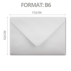 250x Briefumschläge B6 mit Silber Innenfutter - 12,5 x 17,6 cm - Weiß - gefüttert mit metallic Papier - Nassklebung - FarbenFroh by GUSTAV NEUSER