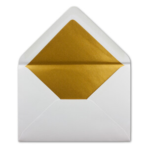 75x Briefumschläge B6 mit Gold Innenfutter - 12,5 x 17,6 cm - Weiß - gefüttert mit metallic Papier - Nassklebung - FarbenFroh by GUSTAV NEUSER