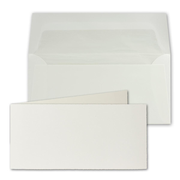 200x DIN Lang Vintage Faltkarten-Set mit Briefumschlägen, Büttenpapier, 100 x 210 mm - quer-doppelt, Naturweiß - Karten aus Büttenpapier