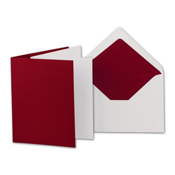 75 Faltkarten-Sets - Dunkelrot - 12 x 17 cm - DIN B6 Klapp-Karten mit Briefumschläge Dunkelrot gefüttert - inklusive Einleger