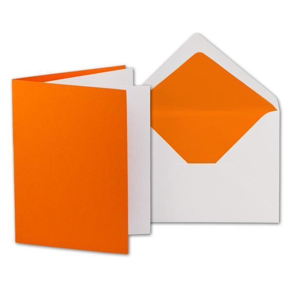 150 Faltkarten-Sets - Orange - 12 x 17 cm - DIN B6 Klapp-Karten mit Briefumschläge Orange gefüttert - inklusive Einleger