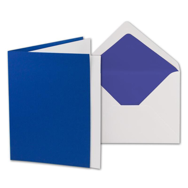 150 Faltkarten-Sets - Royalblau - 12 x 17 cm - DIN B6 Klapp-Karten mit Briefumschläge Royalblau gefüttert - inklusive Einleger
