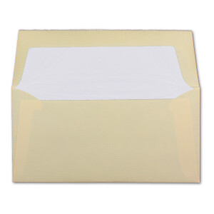 10 Stück DIN Lang Vintage gefütterte Briefumschläge, Büttenpapier, 11 x 22 cm, Elfenbein halbmatt weiß gefütterte Brief-Kuverts