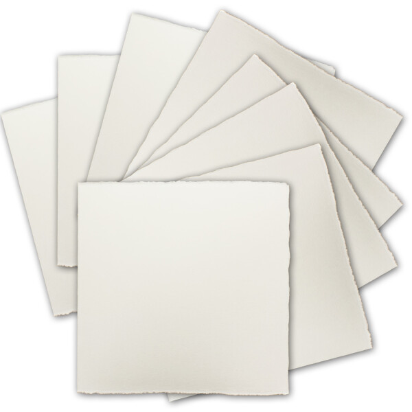 35x Quadratische Vintage Einzel-Karten, Büttenpapier, 16 x 16 cm - Natur-Weiß 225 g/m² - Vellum Oberfläche