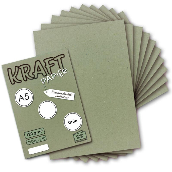 300 Blatt - Vintage Kraftpapier in Grün DIN A5 120 g/m² grünes Recycling-Papier - 21 x 14,8 cm - ökologische Brief-Bogen - Briefpapier - NEUSER PAPIER