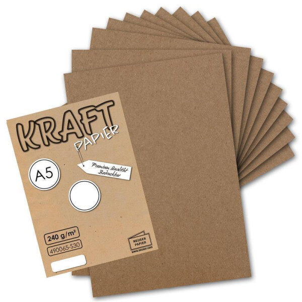150x Vintage Kraftpapier - DIN A5 - 21 x 14,8 cm - nachhaltiges  natur-braunes Recycling-Papier,  ökologisch Bastel-Karton Einzel-Karte - NEUSER PAPIER