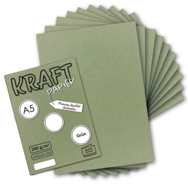 50x Vintage Kraftpapier in Grün - DIN A5 - 21 x 14,8 cm - nachhaltiges  natur-Grünes Recycling-Papier,  ökologisch Bastel-Karton Einzel-Karte - NEUSER PAPIER