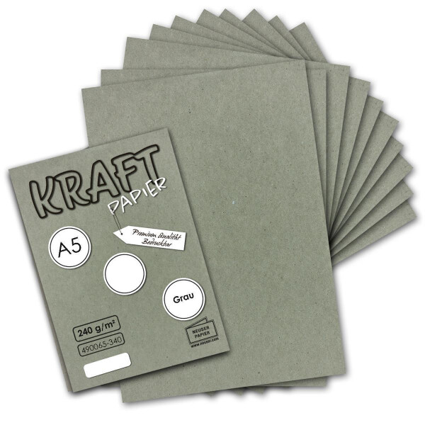 100x Vintage Kraftpapier in Grau - DIN A5 - 21 x 14,8 cm - nachhaltiges  natur-graues Recycling-Papier,  ökologisch Bastel-Karton Einzel-Karte - NEUSER PAPIER
