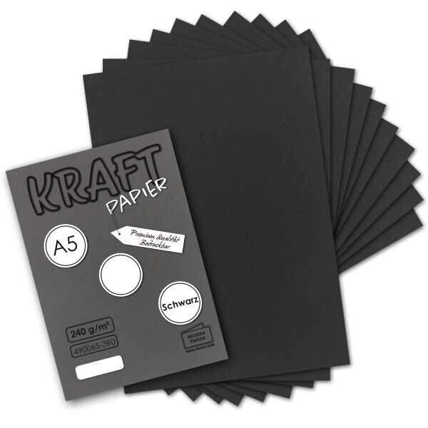 50x Vintage Kraftpapier in Schwarz - DIN A5 - 21 x 14,8 cm - nachhaltiges  schwarzes Recycling-Papier,  ökologisch Bastel-Karton Einzel-Karte - NEUSER PAPIER