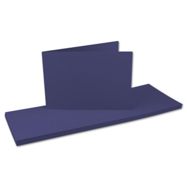 50x Falt-Karten DIN A6 Langdoppel-Karten - Dunkel-Blau - Nachtblau -10,5 x 14,8 cm - blanko quer-doppelte Faltkarten - FarbenFroh by Gustav Neuser®
