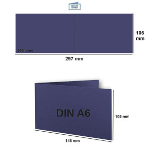 50x Falt-Karten DIN A6 Langdoppel-Karten - Dunkel-Blau - Nachtblau -10,5 x 14,8 cm - blanko quer-doppelte Faltkarten - FarbenFroh by Gustav Neuser®