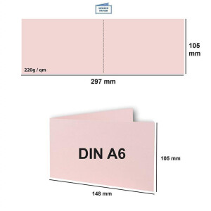 300x Falt-Karten DIN A6 Langdoppel-Karten - Rosa -10,5 x 14,8 cm - blanko quer-doppelte Faltkarten - FarbenFroh by Gustav Neuser®