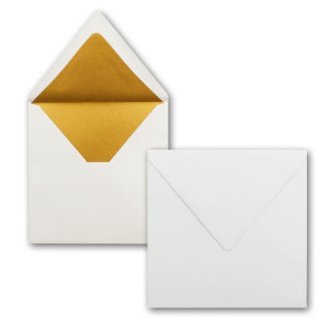 10x Gold-Metallic Faltkarten-SET - Quadratisch - mit gefütterten Weissen Briefumschlägen & Einlegern - 15 x 15 cm - Einladungskarten-Set von Gustav Neuser®