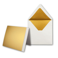 10x Gold-Metallic Faltkarten-SET - Quadratisch - mit gefütterten Weissen Briefumschlägen & Einlegern - 15 x 15 cm - Einladungskarten-Set von Gustav Neuser®