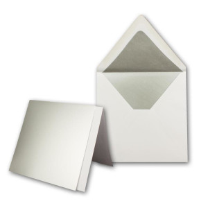20x Silber-Metallic Faltkarten-SET - Quadratisch - mit gefütterten Weissen Briefumschlägen & Einlegern - 15 x 15 cm - Einladungskarten-Set von Gustav Neuser®