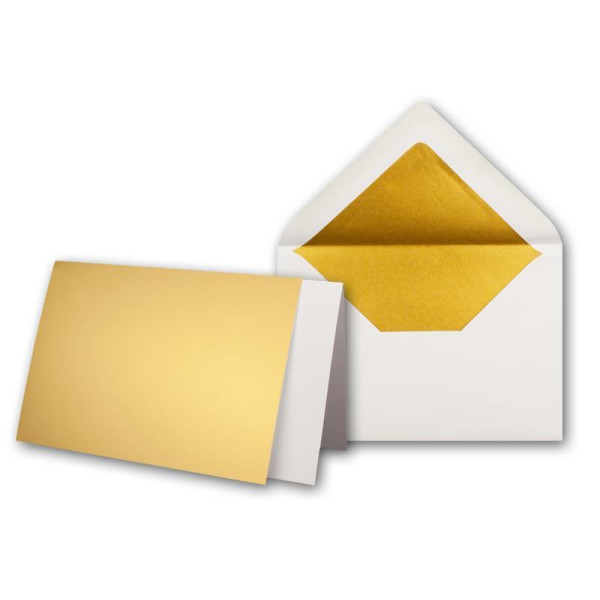 25x Gold-Metallic Faltkarten-SET - DIN B6 - Doppelkarte mit gefütterten weissen Briefumschlägen & Einlegern - Einladungskarten-Set von Gustav Neuser®