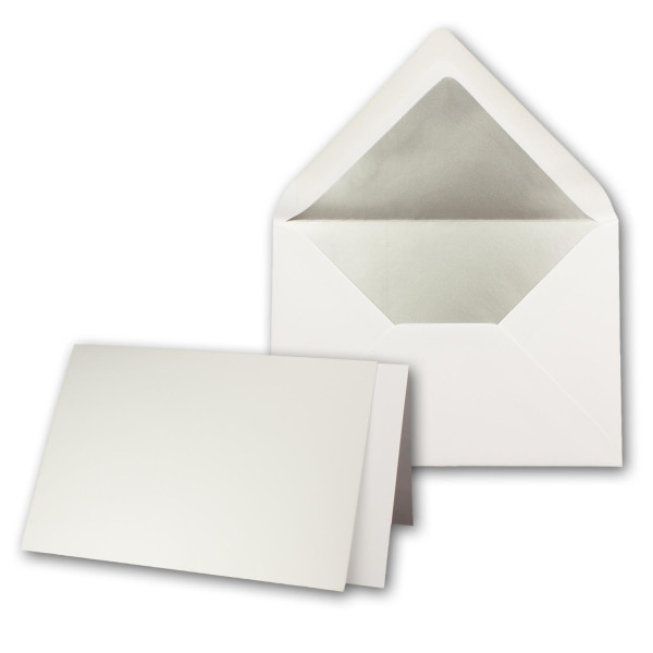 25x Silber-Metallic Faltkarten-SET - DIN B6 - Doppelkarte mit gefütterten weissen Briefumschlägen & Einlegern - Einladungskarten-Set von Gustav Neuser®