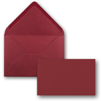 50x Stück Karte mit Umschlag Set Einzel-Karten Din A8 7,1x4,5 cm 240 g/m² Dunkelrot mit Brief-Umschlägen C8 7,6x5,2 cm Nassklebung