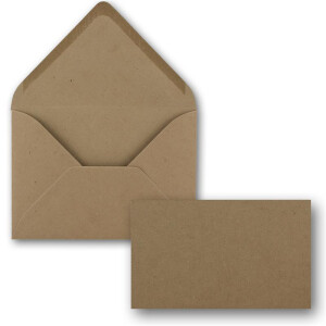 100x Stück Karte mit Umschlag Set Einzel-Karten Din A8 7,1x4,5 cm 260 g/m² Sandbraun mit Brief-Umschlägen C8 7,6x5,2 cm Nassklebung