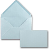 75x Stück Karte mit Umschlag Set Einzel-Karten Din A8 7,1x4,5 cm 240 g/m² Hellblau mit Brief-Umschlägen C8 7,6x5,2 cm Nassklebung