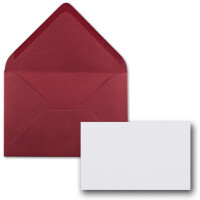 25x Stück Karte mit Umschlag Set Einzel-Karten Din A8 7,1x4,5 cm Hochweiß mit Brief-Umschlägen C8 7,6x5,2 cm Dunkelrot Nassklebung
