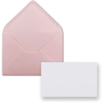 75x Stück Karte mit Umschlag Set Einzel-Karten Din A8 7,1x4,5 cm Hochweiß mit Brief-Umschlägen C8 7,6x5,2 cm Rosa Nassklebung