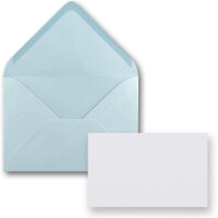25x Stück Karte mit Umschlag Set Einzel-Karten Din A8 7,1x4,5 cm Hochweiß mit Brief-Umschlägen C8 7,6x5,2 cm Hellblau Nassklebung