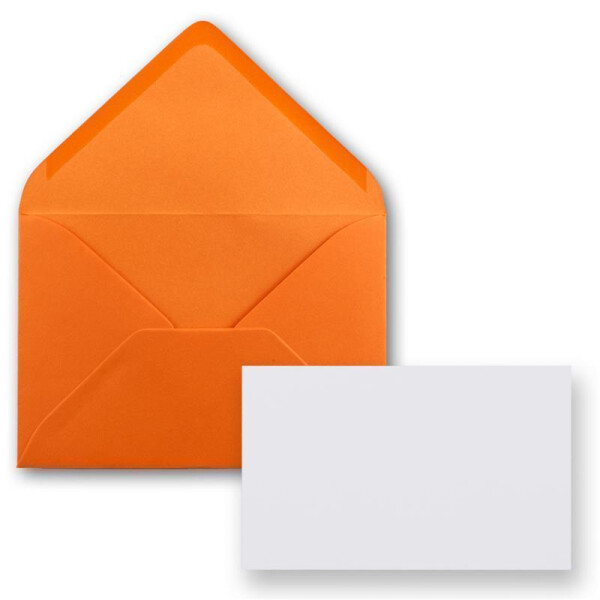 100x Stück Karte mit Umschlag Set Einzel-Karten Din A8 7,1x4,5 cm Hochweiß mit Brief-Umschlägen C8 7,6x5,2 cm Orange Nassklebung