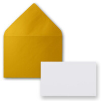 200x Stück Karte mit Umschlag Set Einzel-Karten Din A8 7,1x4,5 cm Hochweiß mit Brief-Umschlägen C8 7,6x5,2 cm Gold Metallic Nassklebung